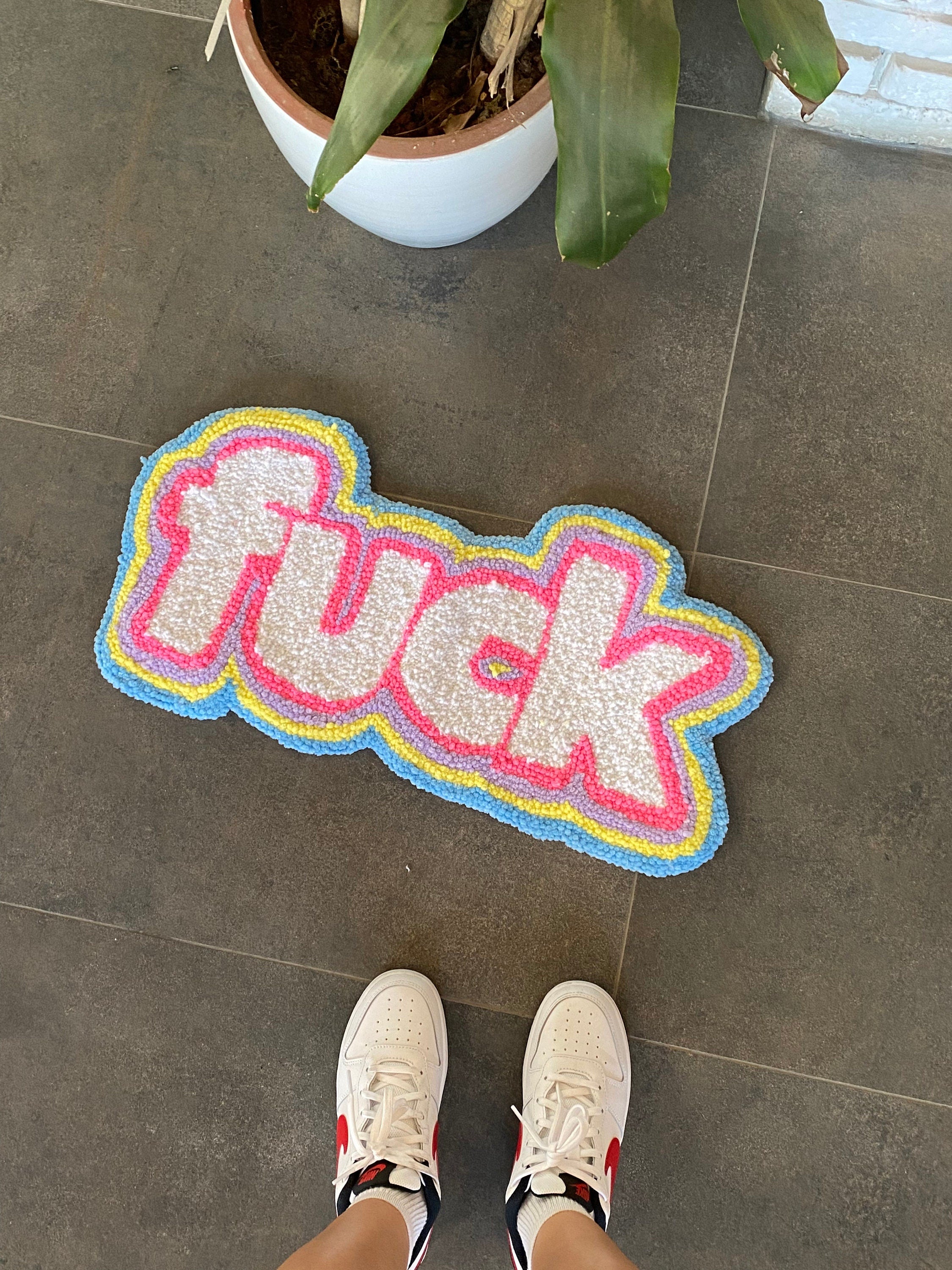 OrnnWorks F*ck Colorful Tufted Rug Handmade Multicolor
