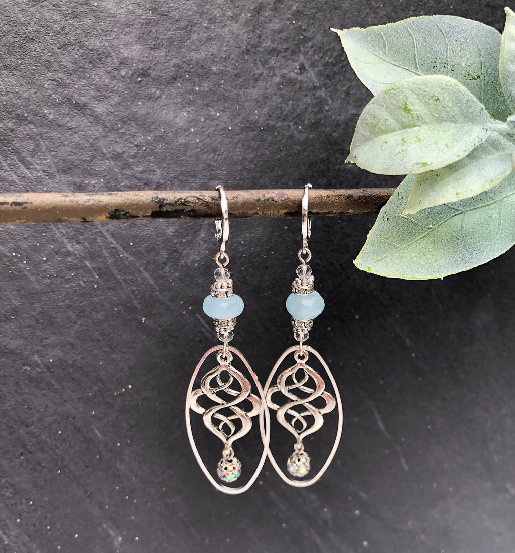 MossberryandStone Aquamarine Silver Long Dangle Earrings