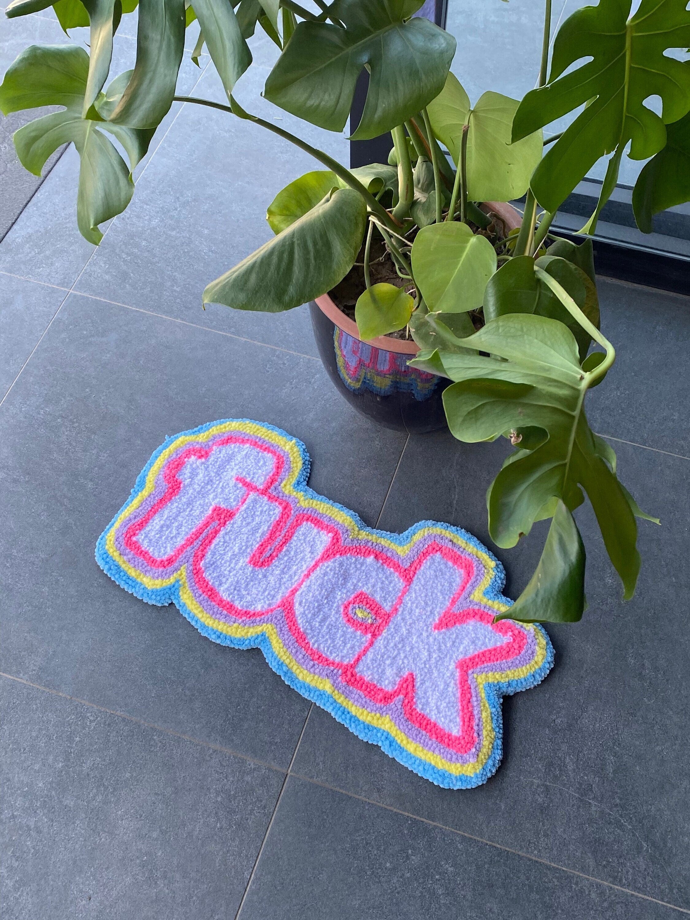 OrnnWorks F*ck Colorful Tufted Rug Handmade Multicolor