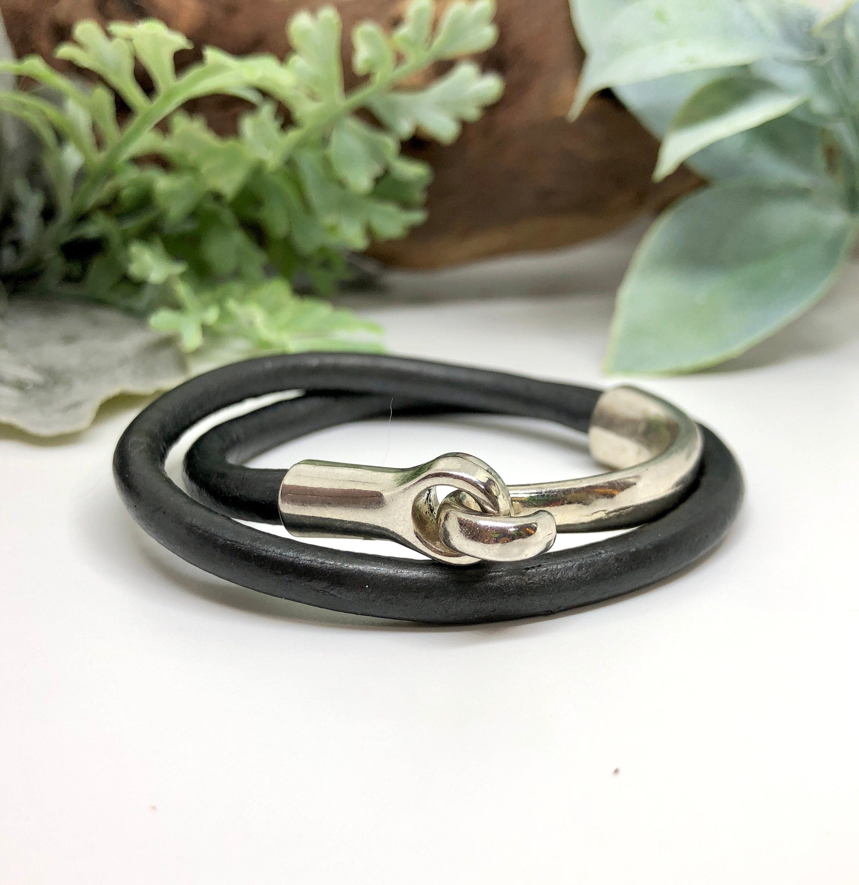MossberryandStone Leather Double Wrap Bracelet Chunky Silver Clasp