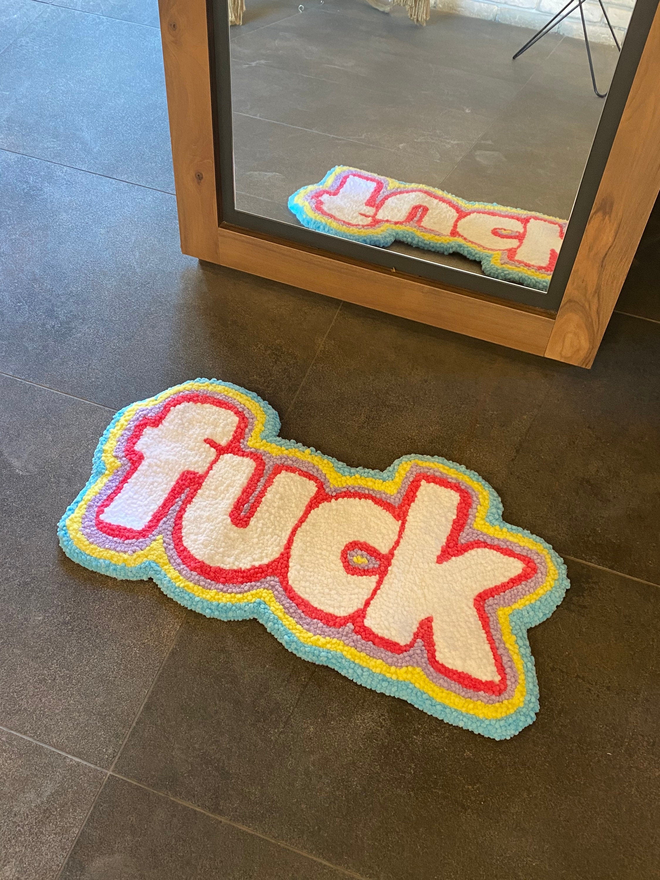 OrnnWorks F*ck Colorful Tufted Rug Handmade Multicolor