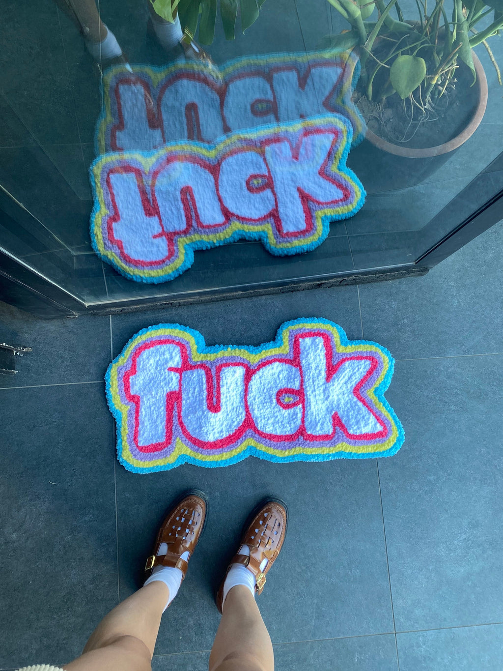 OrnnWorks F*ck Colorful Tufted Rug Handmade Multicolor