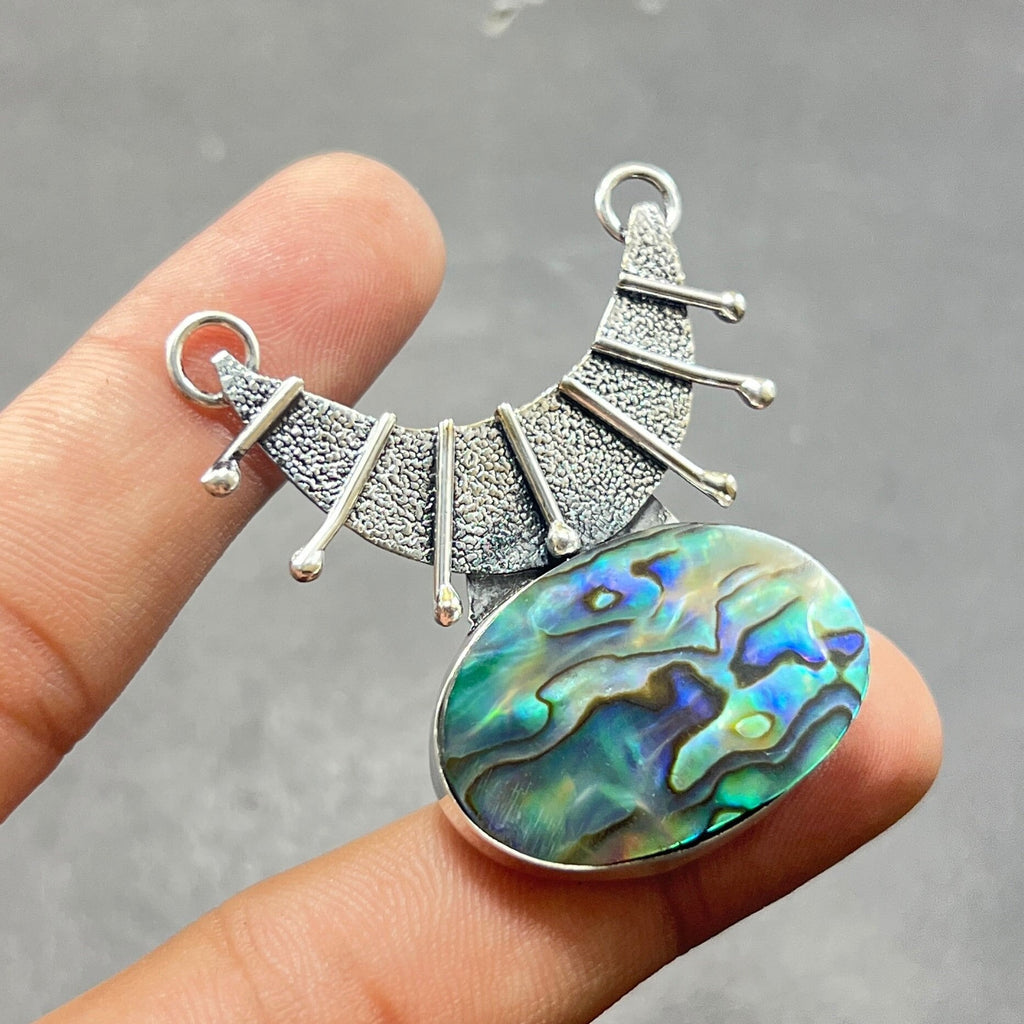 EkkJewels Abalone Shell 925 Sterling Silver Pendant Necklace Handmade