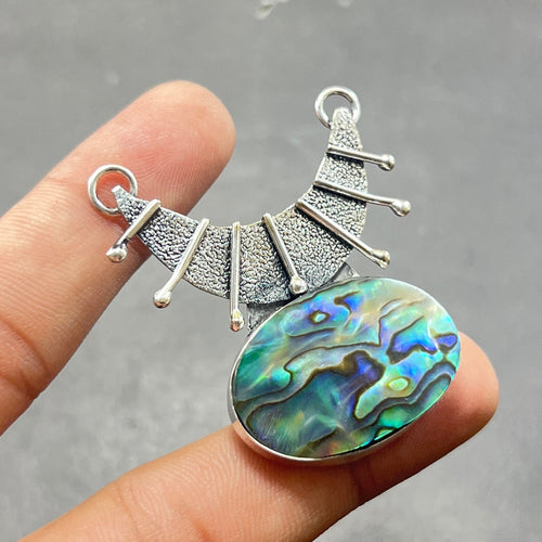EkkJewels Abalone Shell 925 Sterling Silver Pendant Necklace Handmade