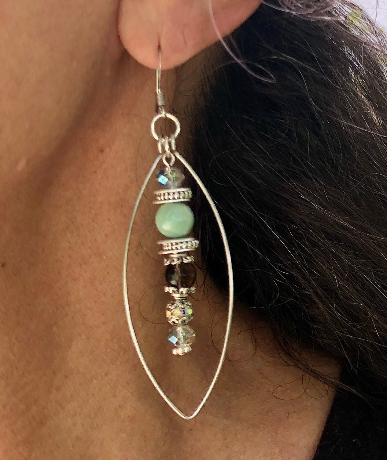 MossberryandStone Robin's Egg Agate Smoky Quartz Long Dangle Earrings