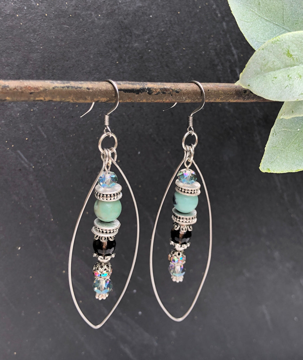MossberryandStone Robin's Egg Agate Smoky Quartz Long Dangle Earrings