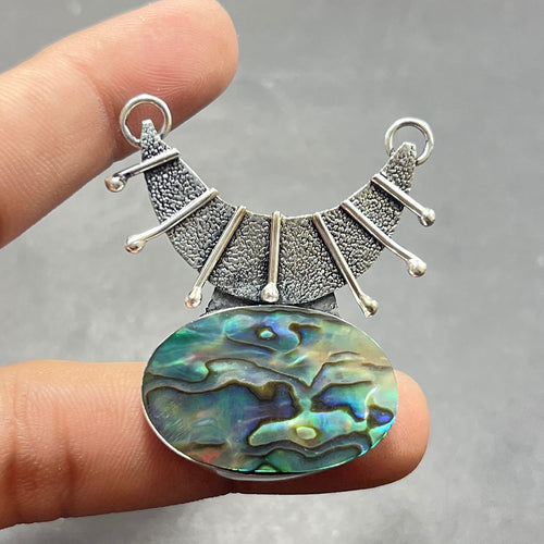 EkkJewels Abalone Shell 925 Sterling Silver Pendant Necklace Handmade