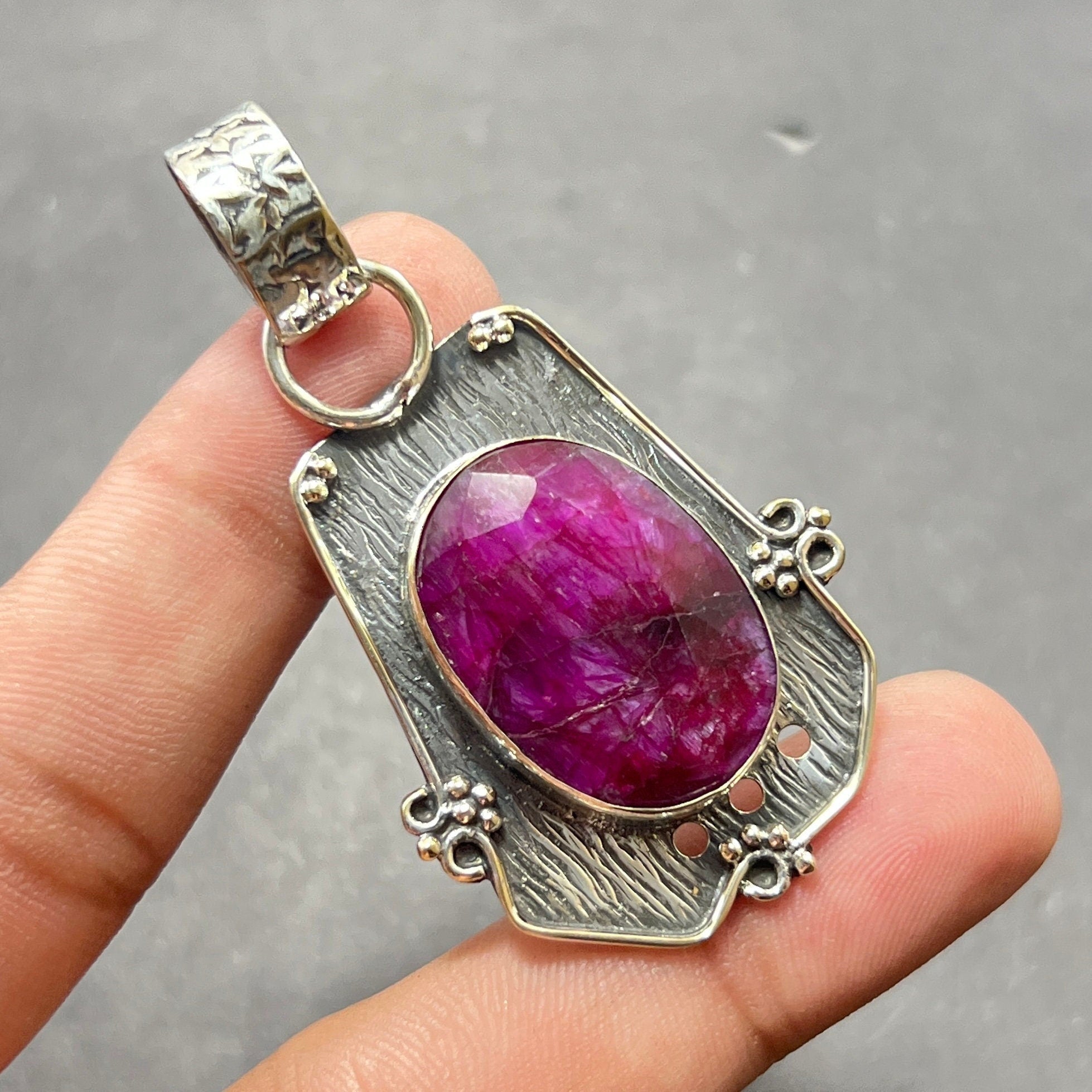Handmade Ruby Pendant Necklace: 925 Sterling Silver Gemstone