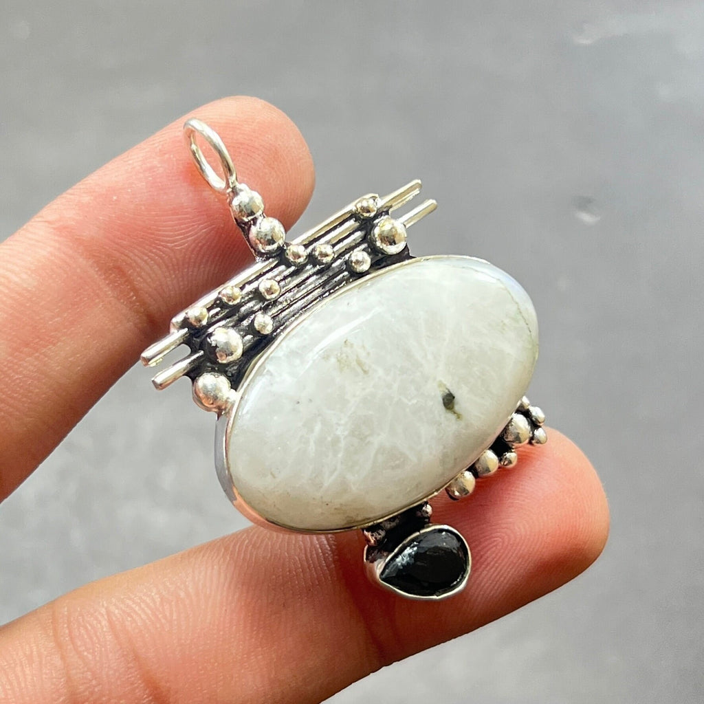 Handmade Moonstone Pendant: 925 Sterling Silver Necklace