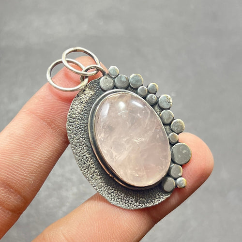 EkkJewels Handmade Natural Rose Quartz Pendant Necklace 925 Sterling Silver