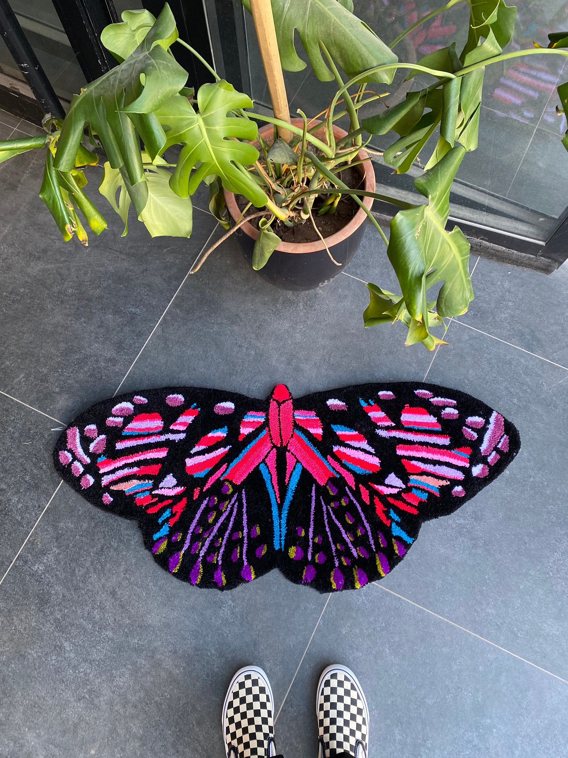 OrnnWorks Colorful Butterfly Fluffy Handmade Tufted Rug