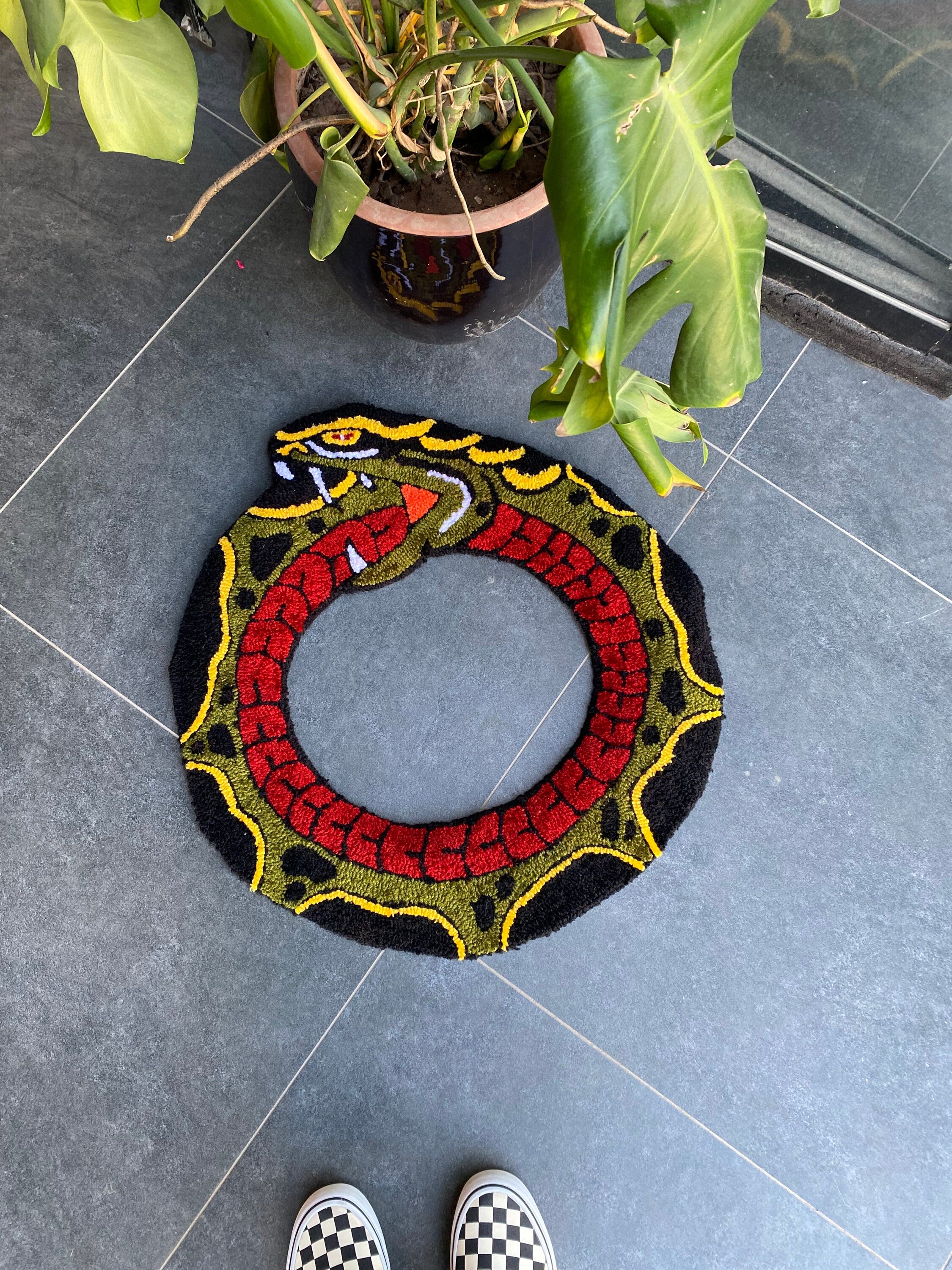 OrnnWorks Ouroboros Handmade Snake Tufted Rug 60x60cm Acrylic
