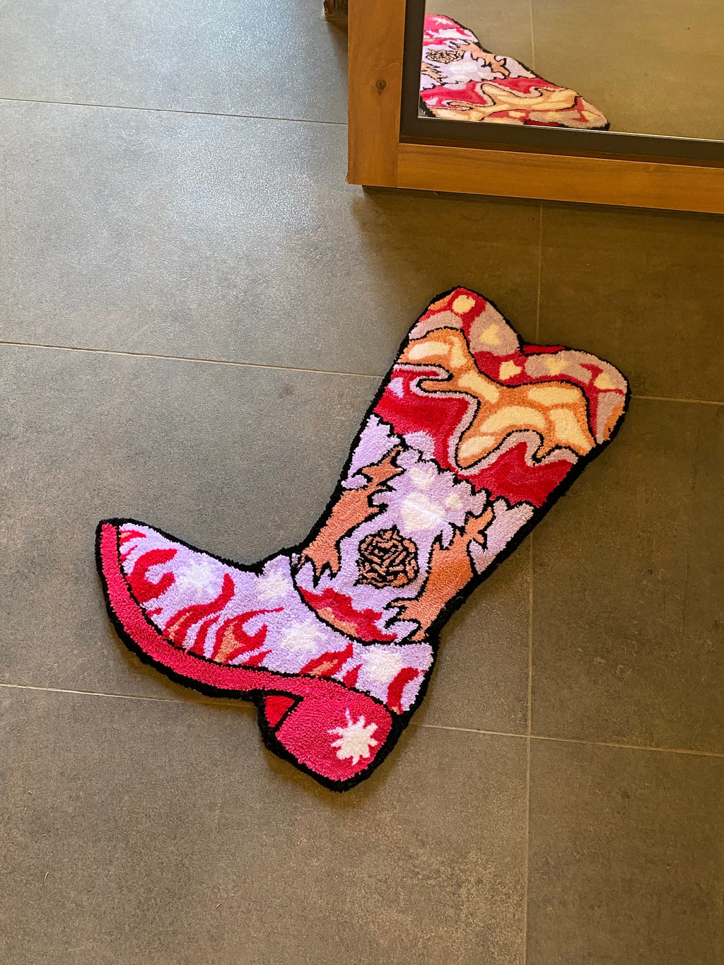 OrnnWorks Cowboy Boot Fluffy Tufted Rug Handmade 27x15 in