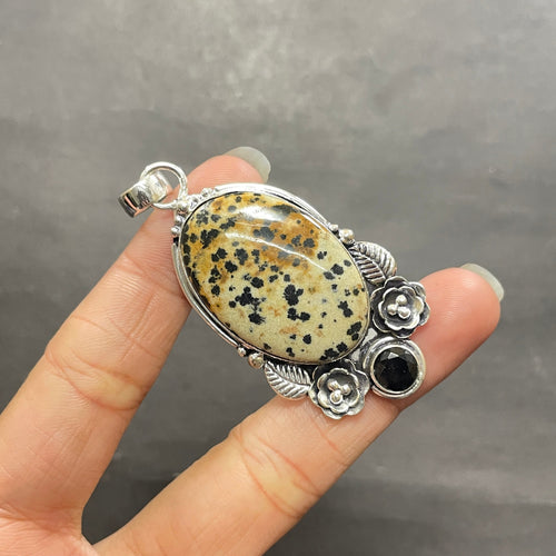 EkkJewels Dalmatian Jasper 925 Sterling Silver Pendant Necklace Handmade