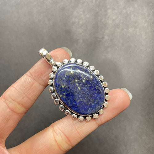 EkkJewels Handmade Lapis Lazuli Pendant 925 Sterling Silver Gemstone Necklace