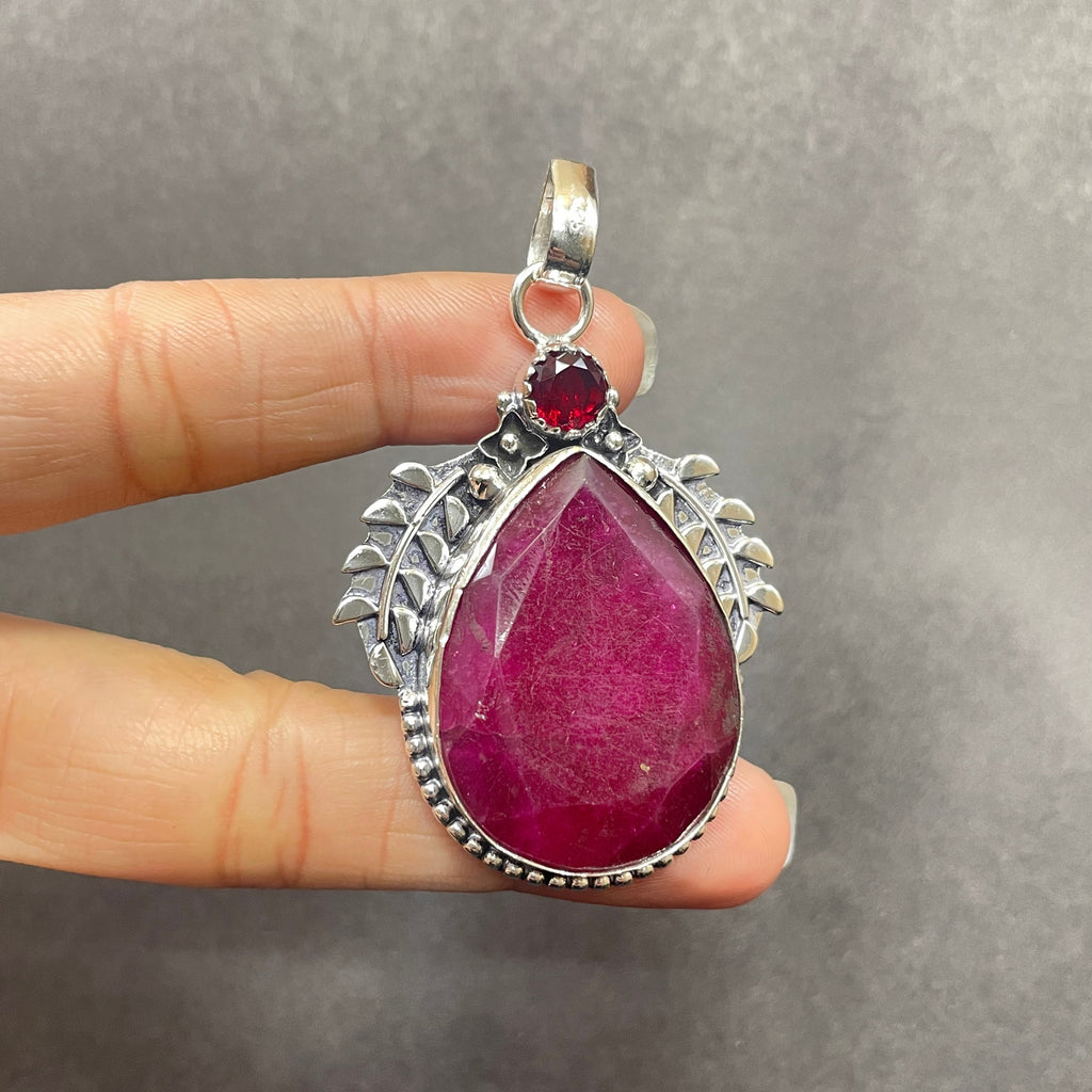 Handmade Ruby 925 Sterling Silver Pendant, Christmas Gift