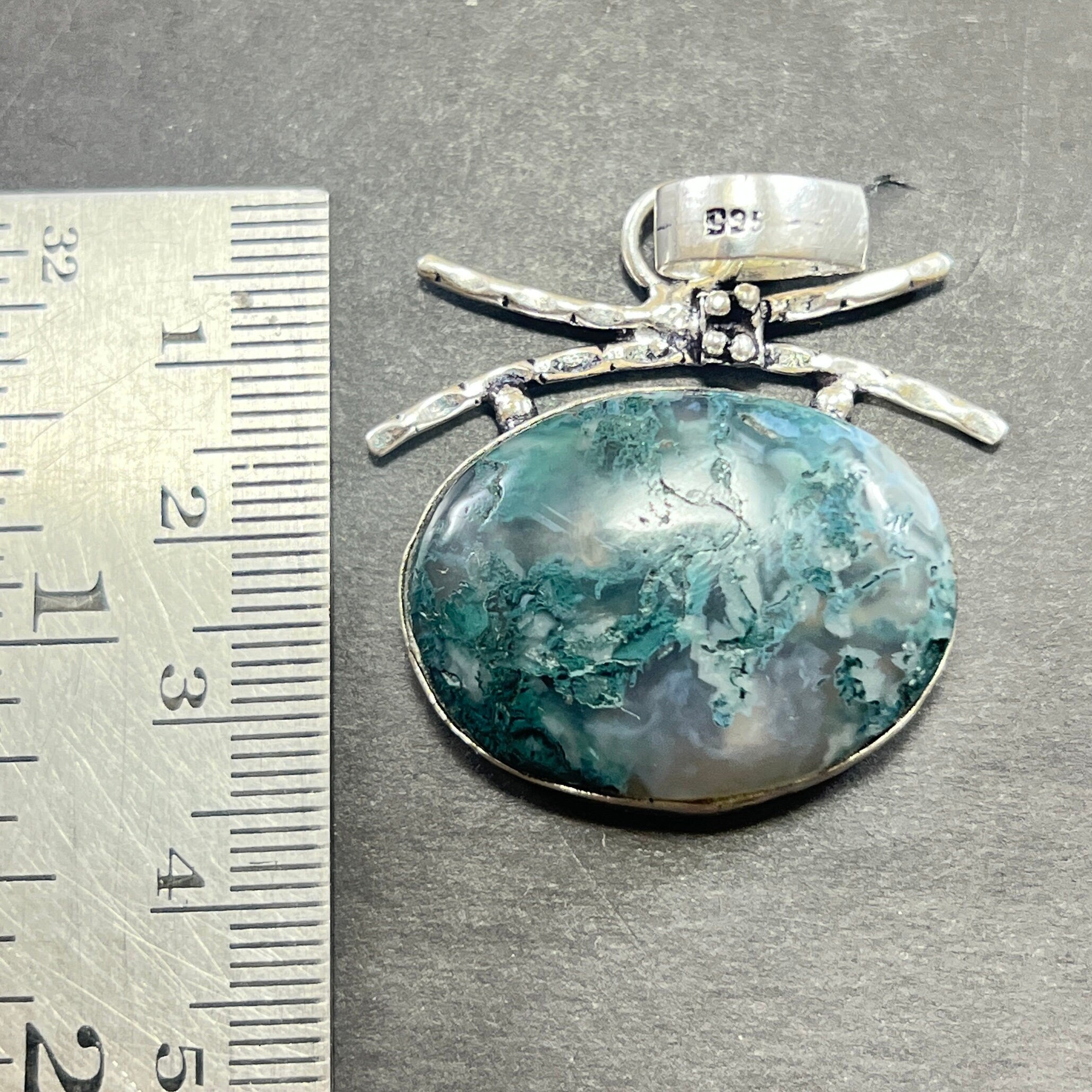EkkJewels Handmade Moss Agate Pendant 925 Sterling Silver Gemstone Jewelry