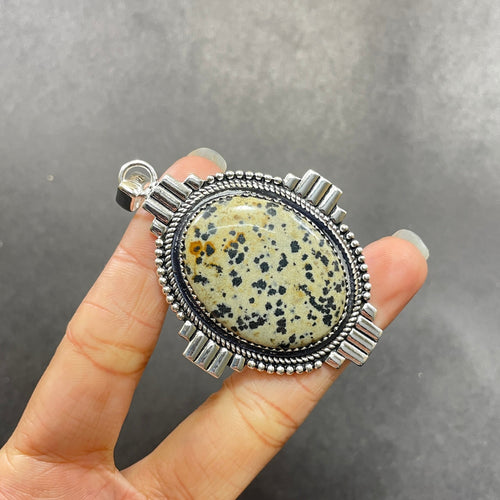 Dalmatian Jasper 925 Sterling Silver Pendant Necklace
