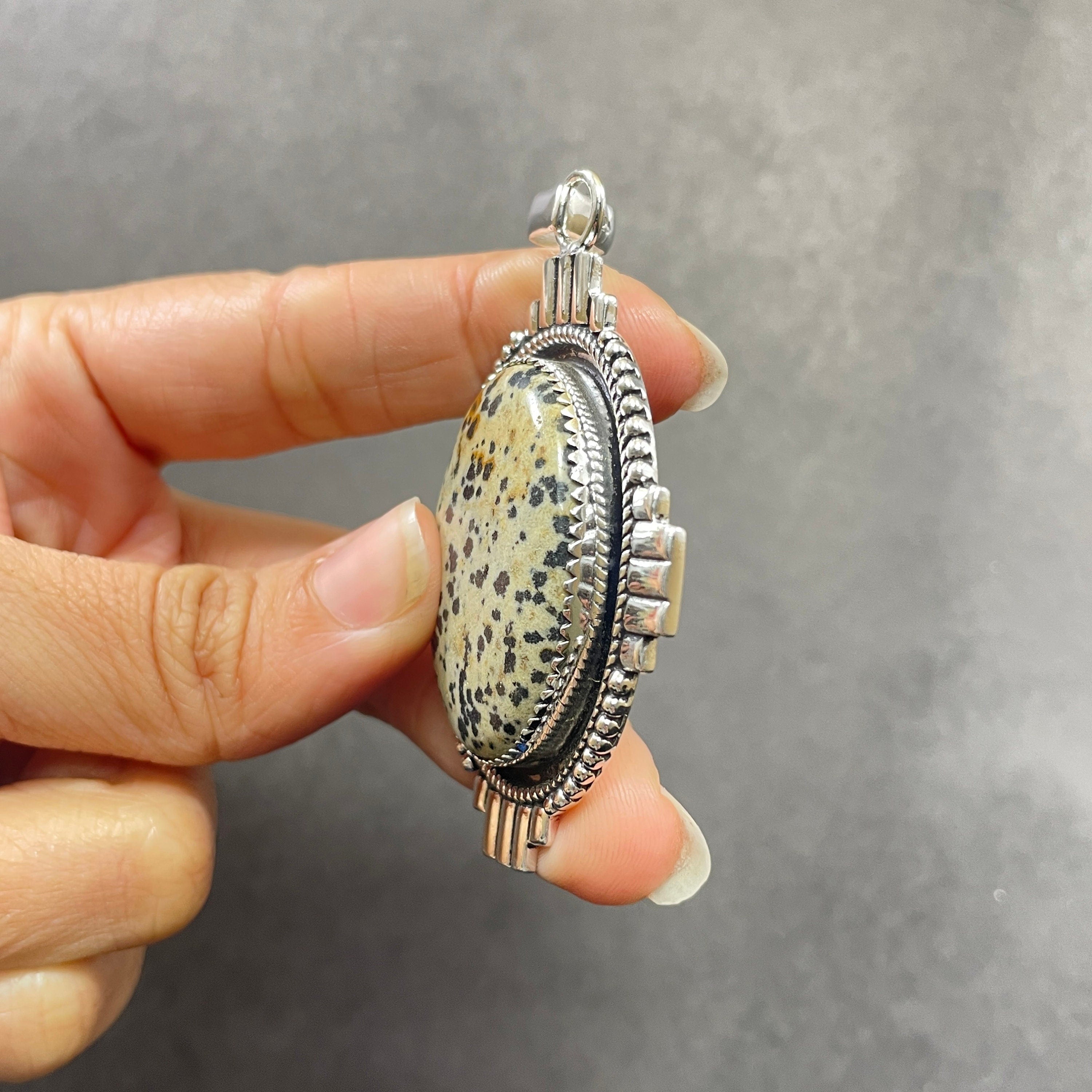 Dalmatian Jasper 925 Sterling Silver Pendant Necklace