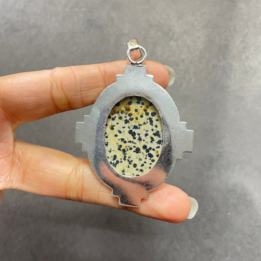 Dalmatian Jasper 925 Sterling Silver Pendant Necklace