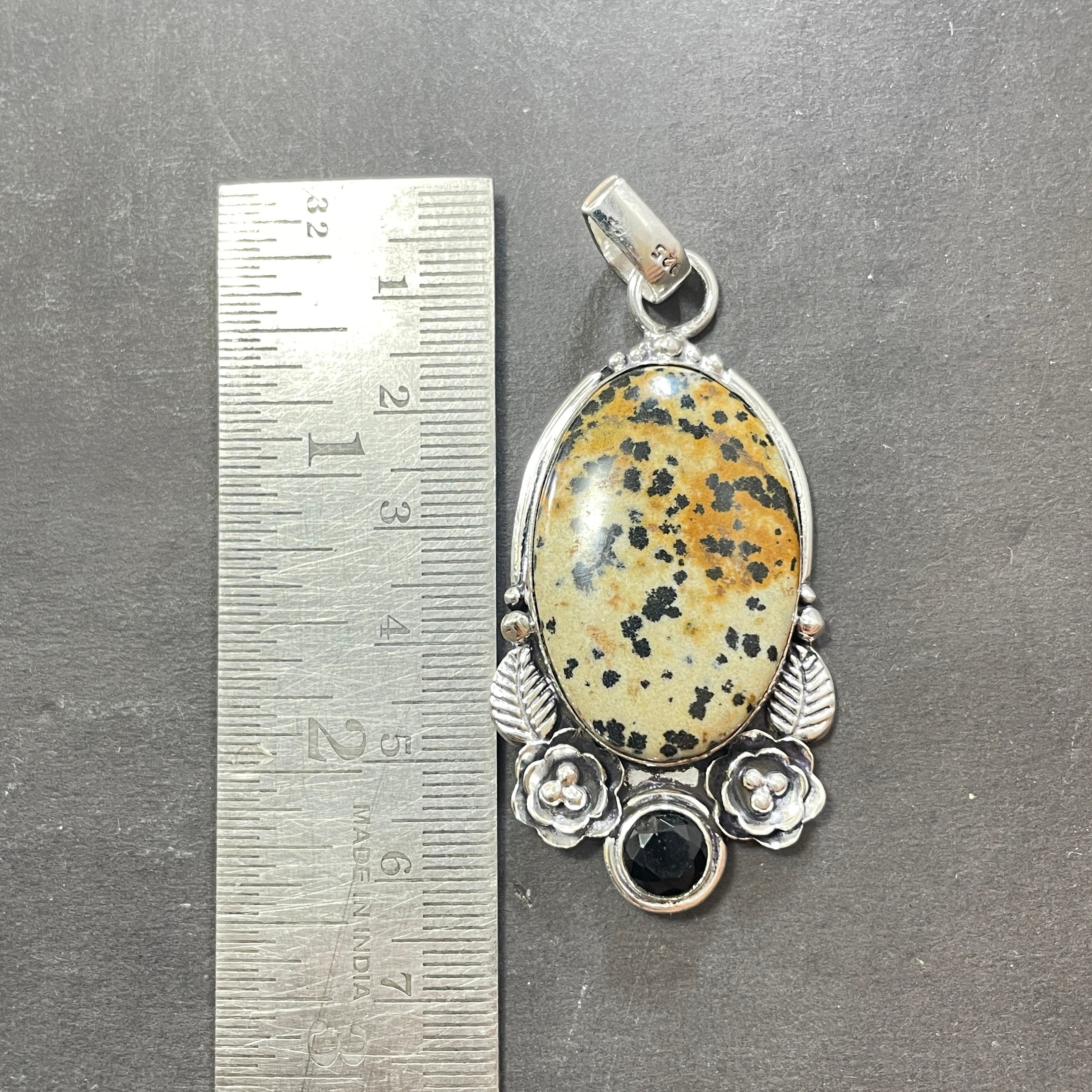 EkkJewels Dalmatian Jasper 925 Sterling Silver Pendant Necklace Handmade