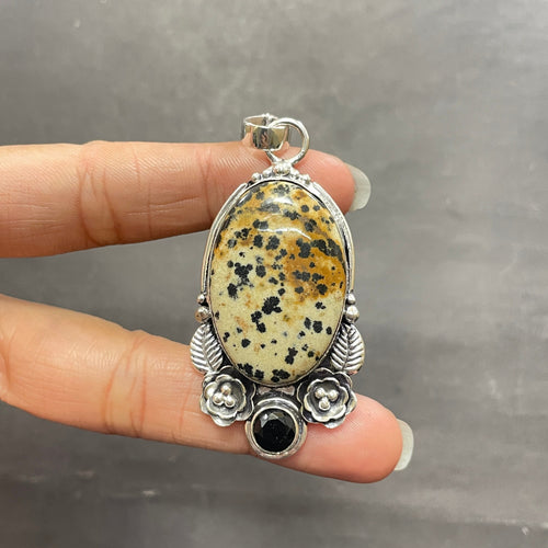 EkkJewels Dalmatian Jasper 925 Sterling Silver Pendant Necklace Handmade