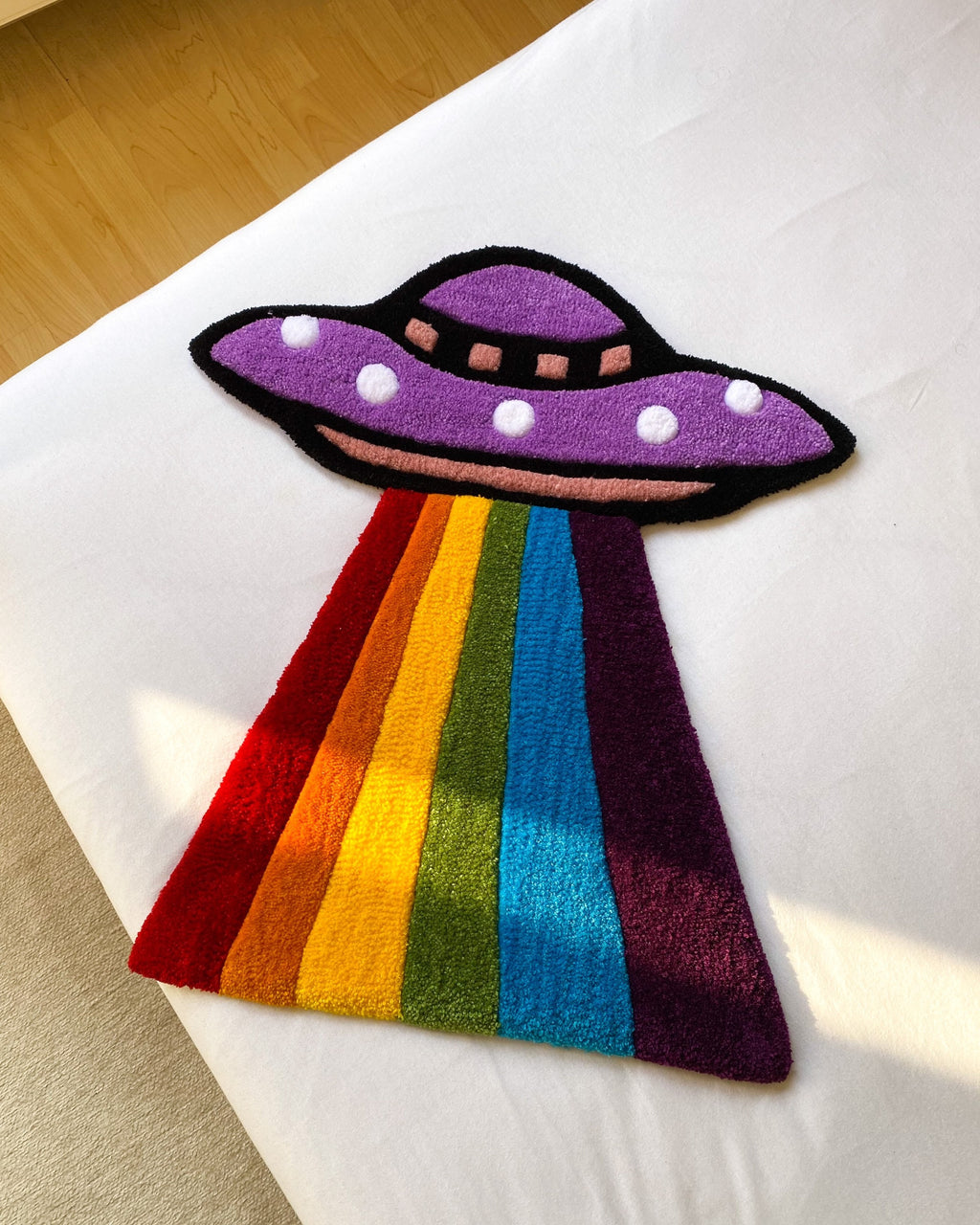Rainbow UFO Hand Tufted Rug Soft Plush Custom Design