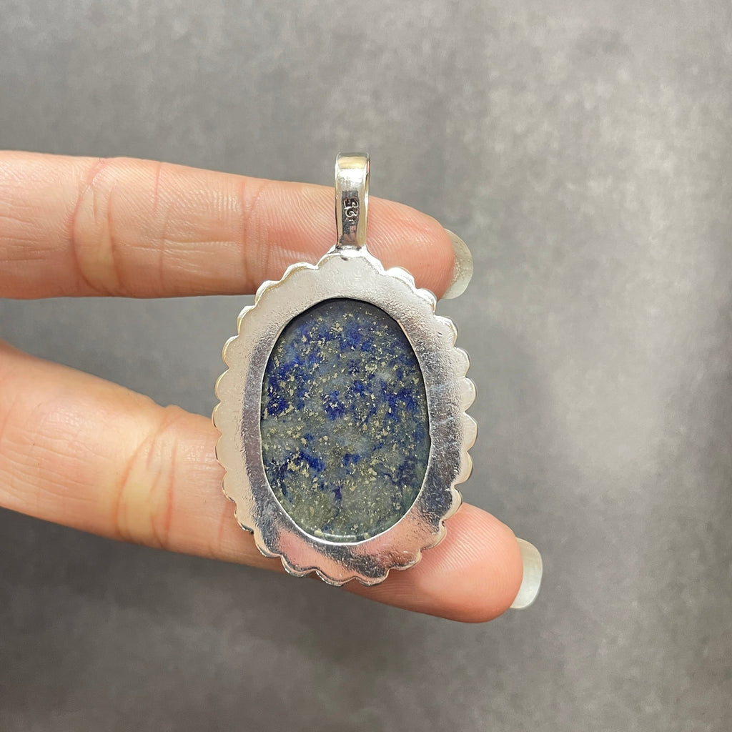 EkkJewels Handmade Lapis Lazuli Pendant 925 Sterling Silver Gemstone Necklace