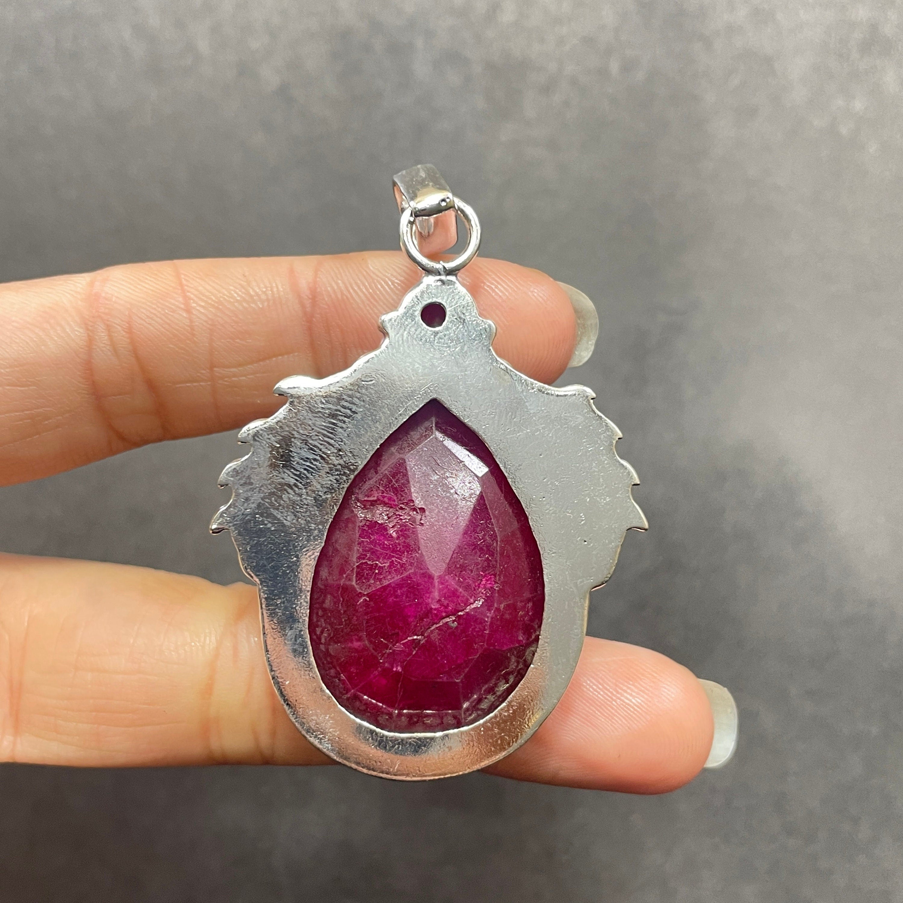 Handmade Ruby 925 Sterling Silver Pendant, Christmas Gift