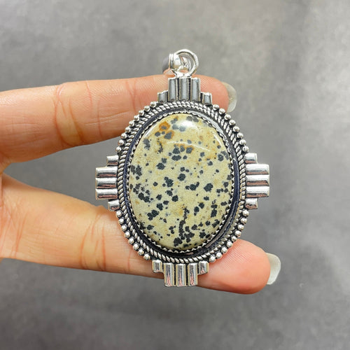 Dalmatian Jasper 925 Sterling Silver Pendant Necklace