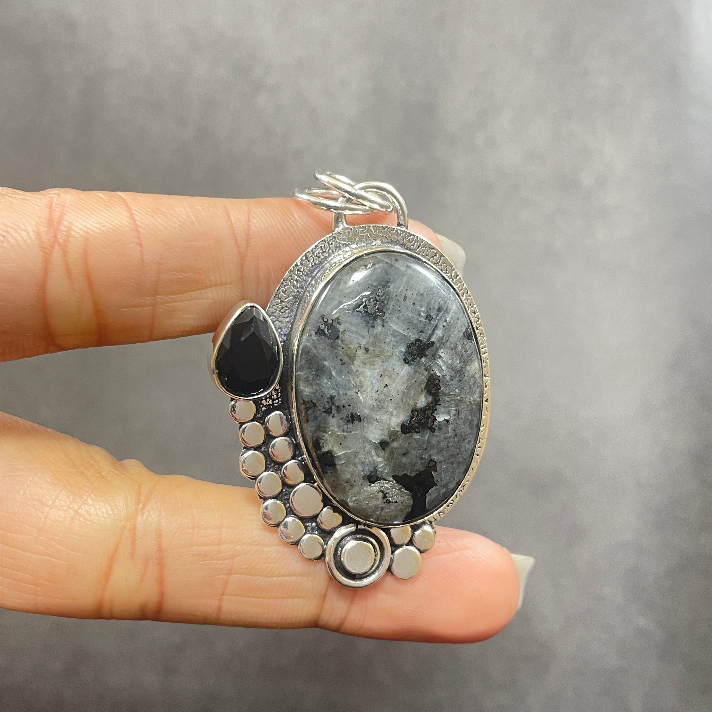 EkkJewels Larvikite Gemstone 925 Sterling Silver Pendant Necklace