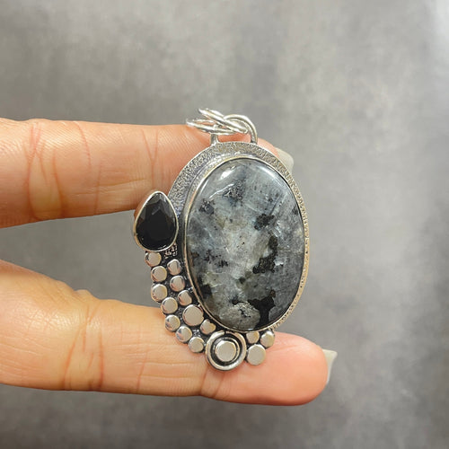 EkkJewels Larvikite Gemstone 925 Sterling Silver Pendant Necklace