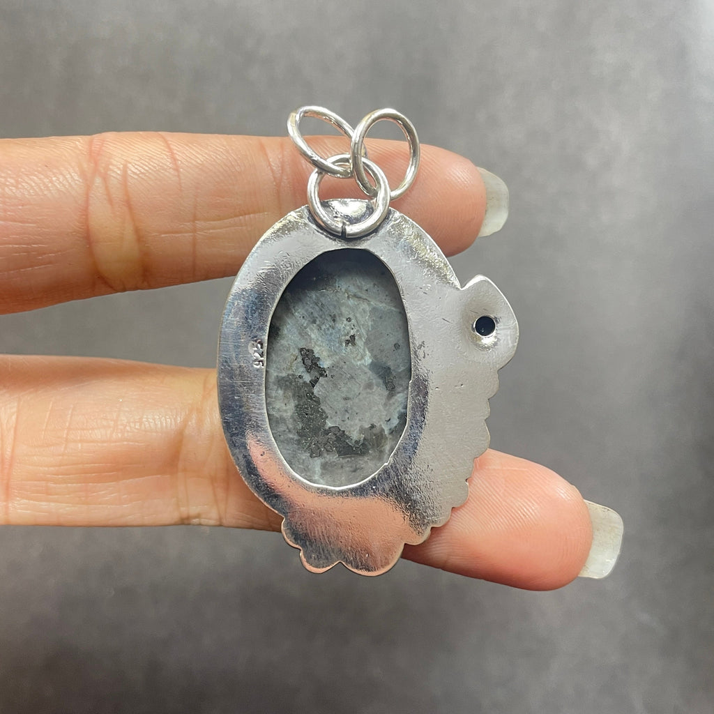 EkkJewels Larvikite Gemstone 925 Sterling Silver Pendant Necklace