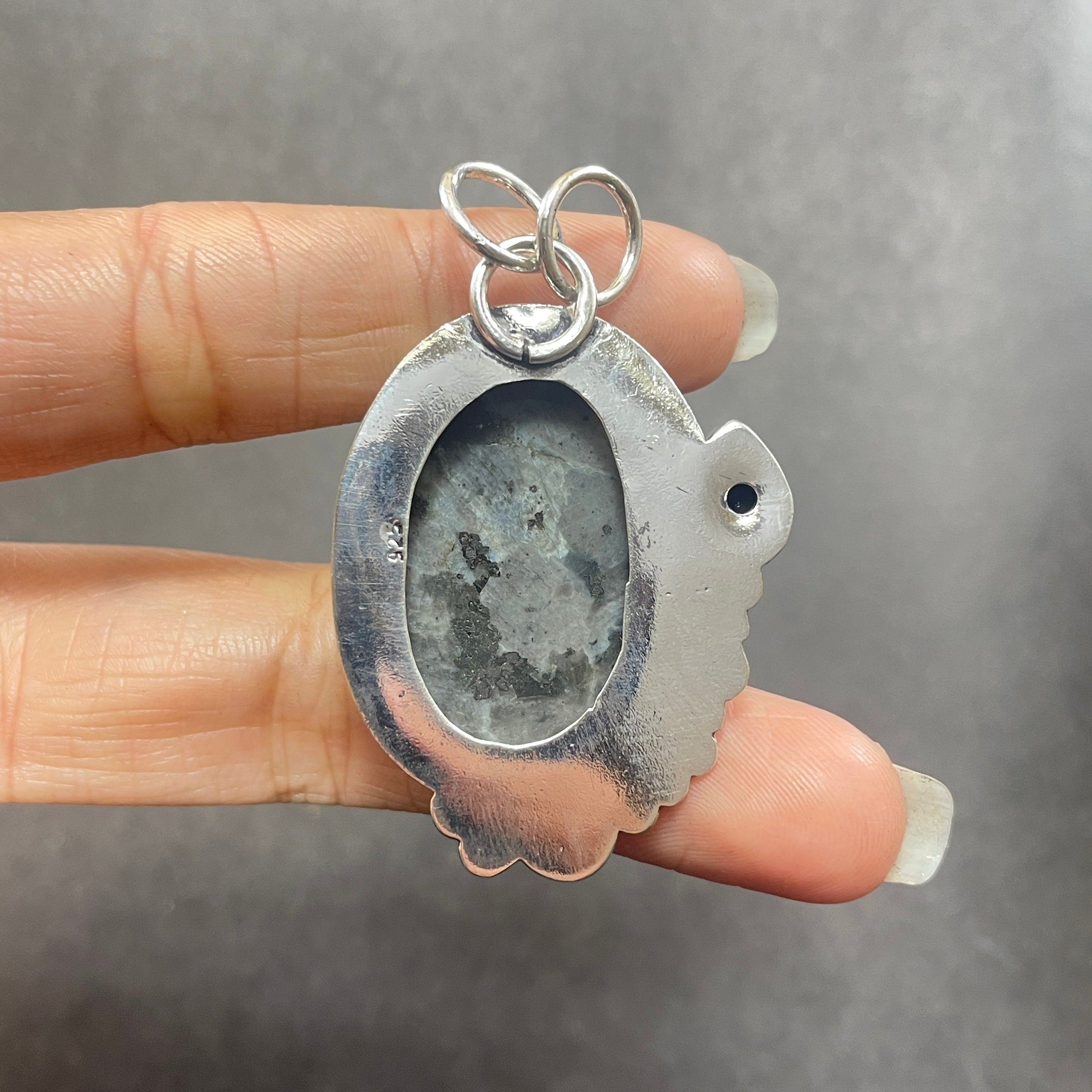 EkkJewels Larvikite Gemstone 925 Sterling Silver Pendant Necklace
