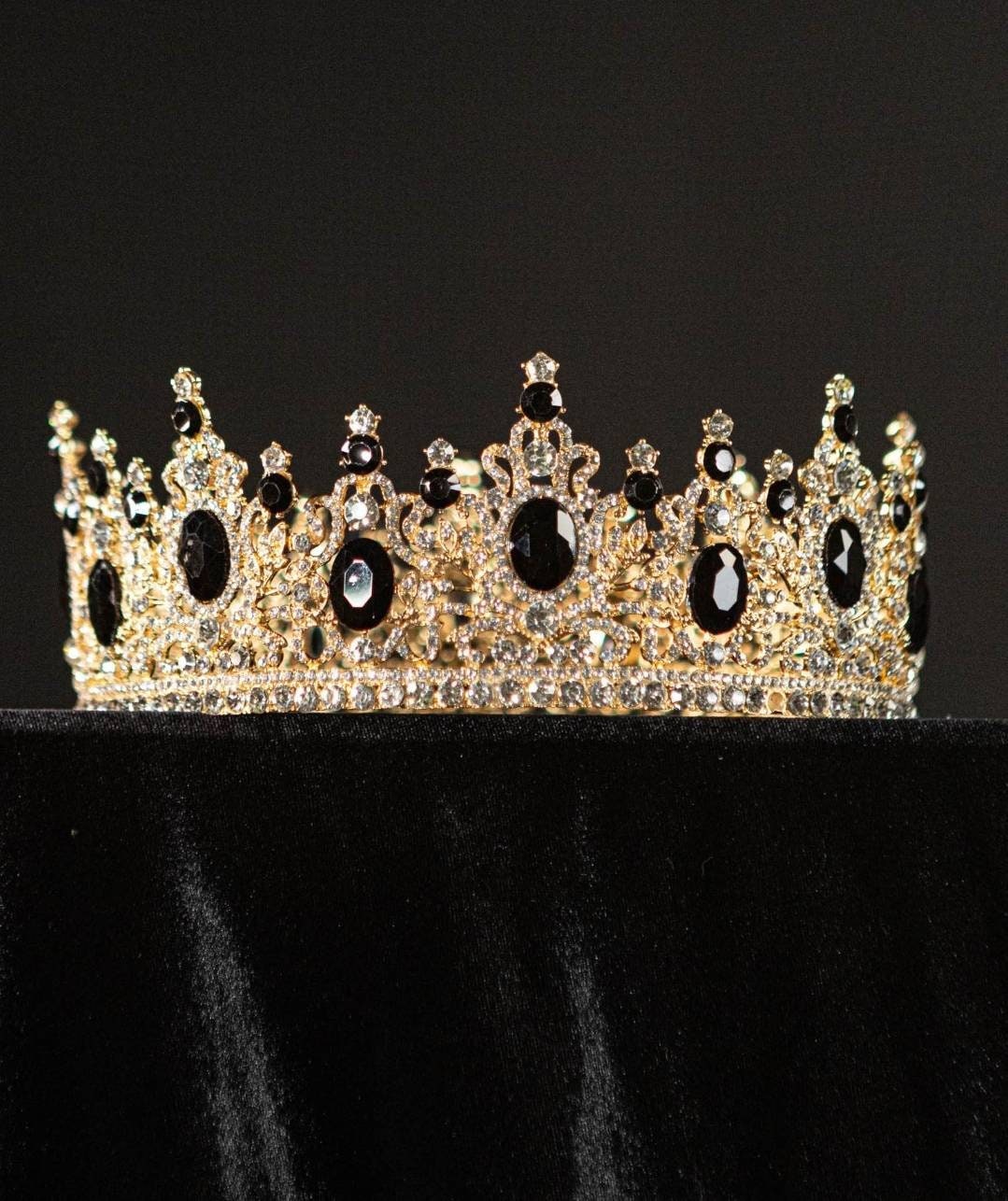 Royal King Black Rhinestone Men's Crown for Wedding Costume Cosplay