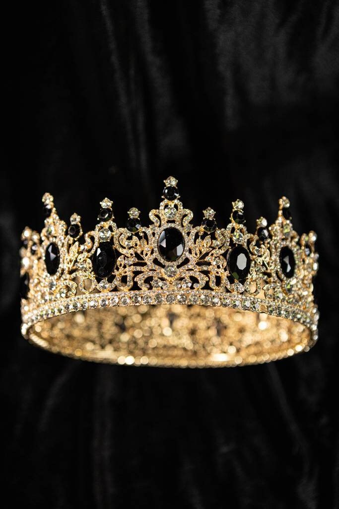 Royal King Black Rhinestone Men's Crown for Wedding Costume Cosplay