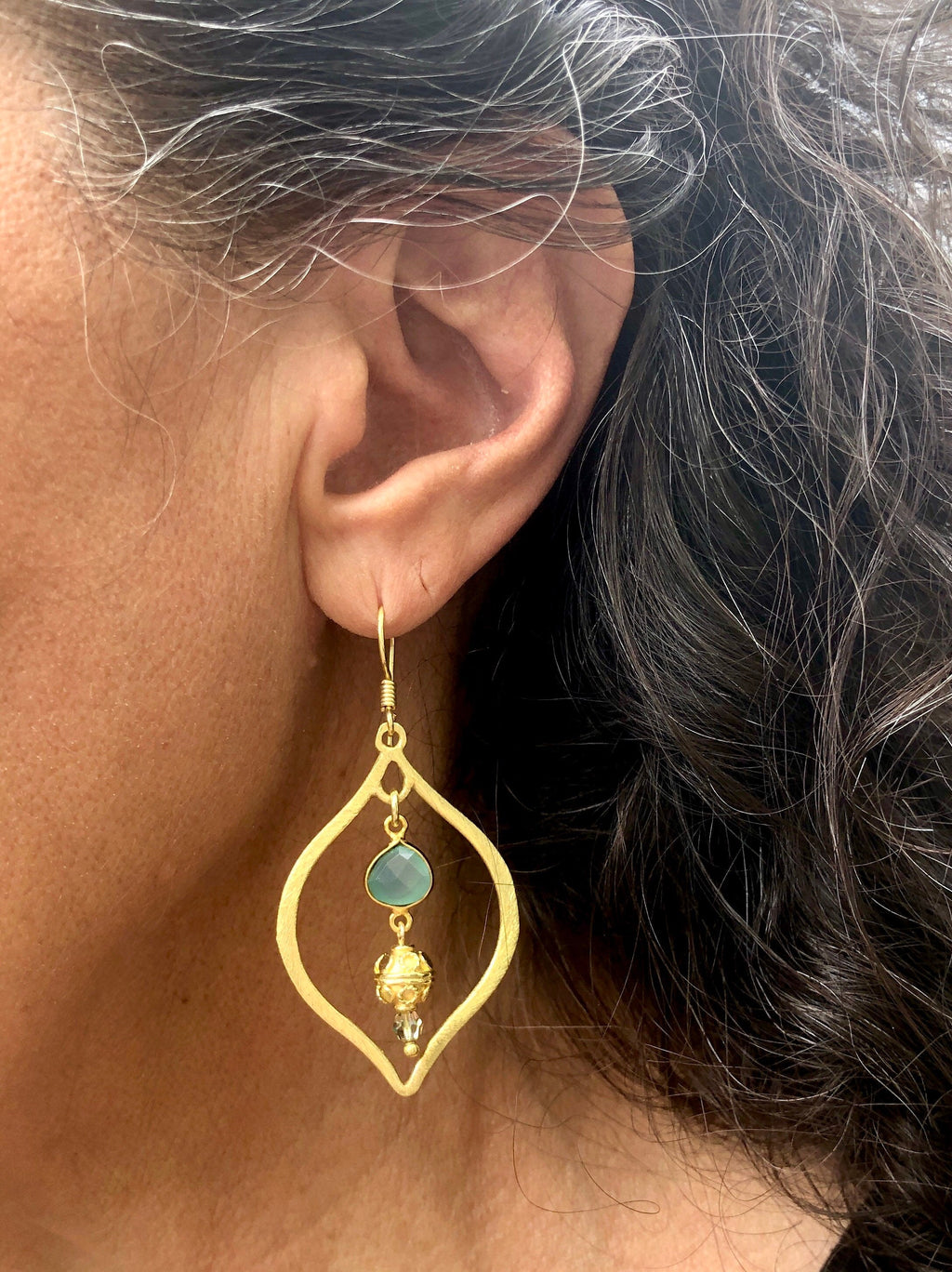 MossberryandStone Gold Chalcedony Marquise Dangle Earrings 2.5in
