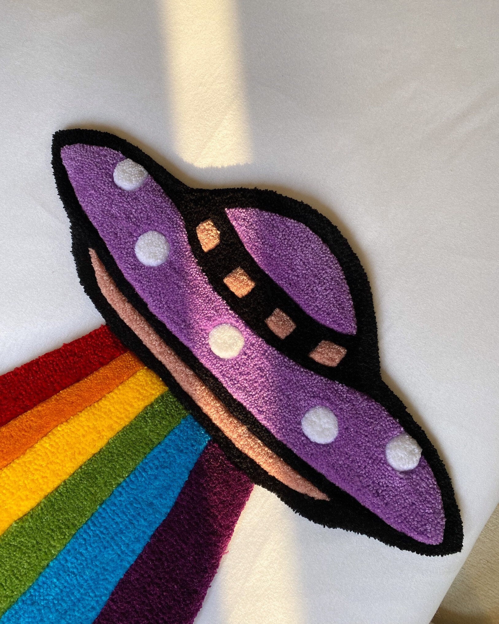 Rainbow UFO Hand Tufted Rug Soft Plush Custom Design