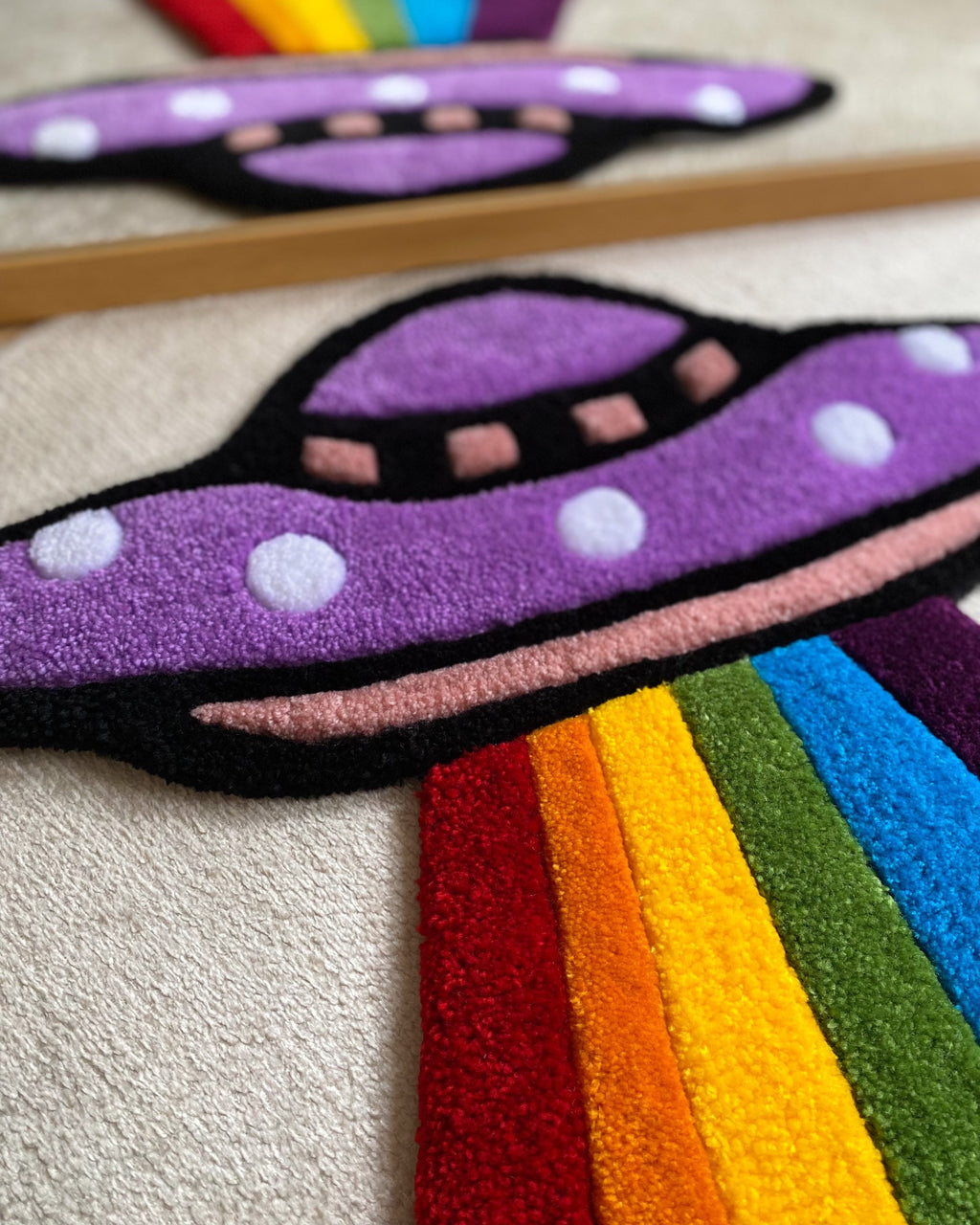 Rainbow UFO Hand Tufted Rug Soft Plush Custom Design
