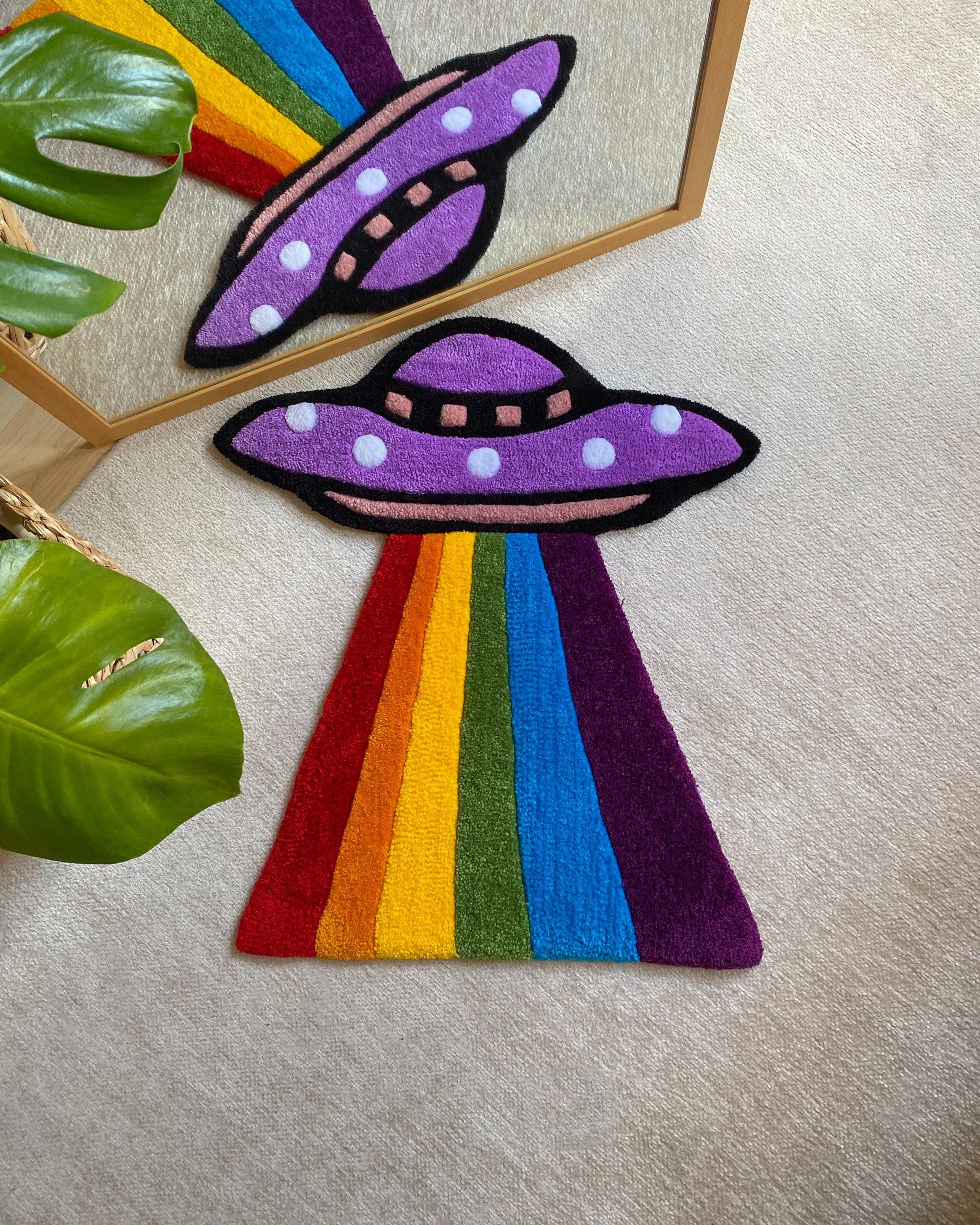 Rainbow UFO Hand Tufted Rug Soft Plush Custom Design