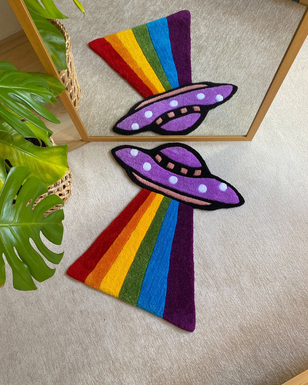 Rainbow UFO Hand Tufted Rug Soft Plush Custom Design
