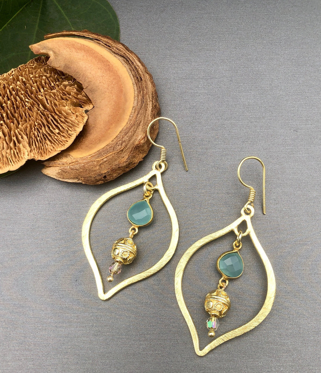 MossberryandStone Gold Chalcedony Marquise Dangle Earrings 2.5in