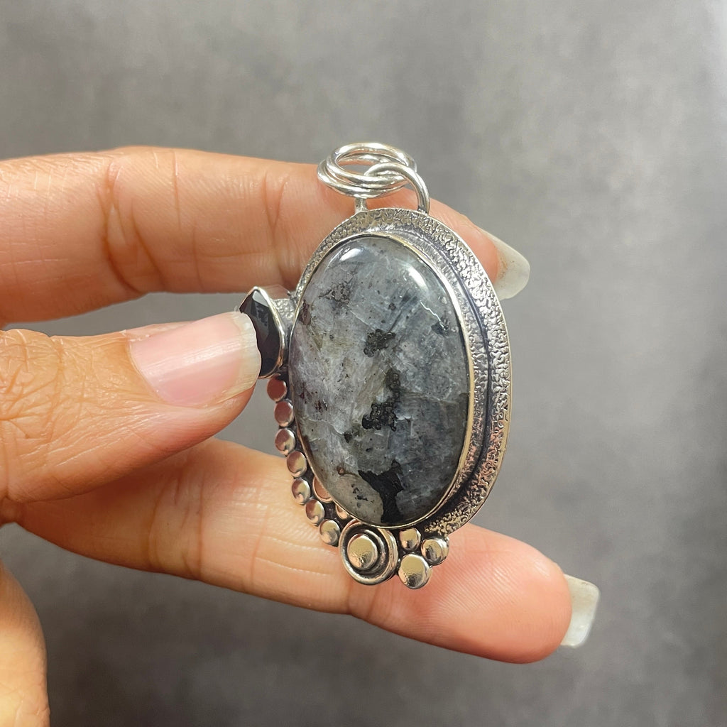 EkkJewels Larvikite Gemstone 925 Sterling Silver Pendant Necklace
