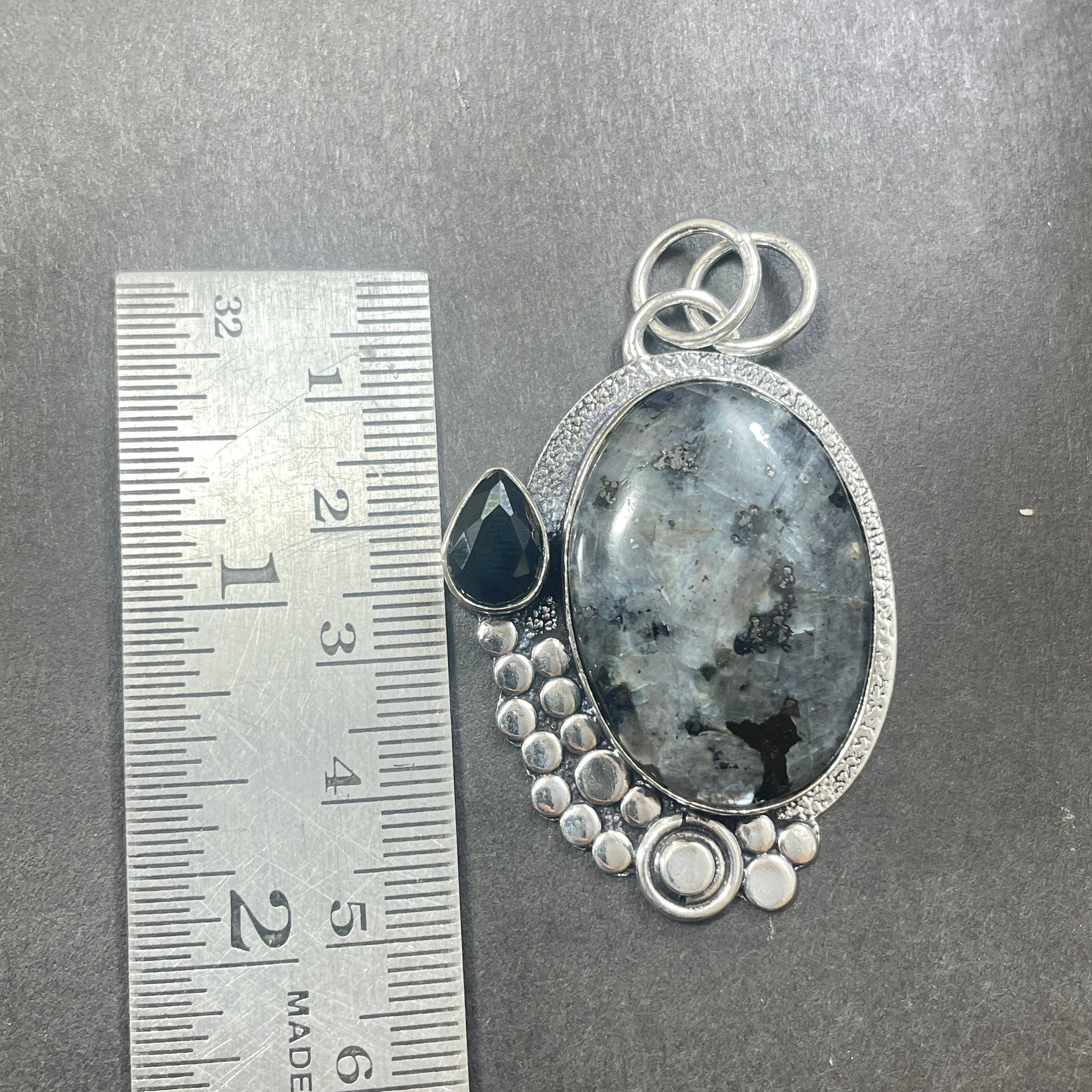 EkkJewels Larvikite Gemstone 925 Sterling Silver Pendant Necklace
