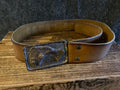 Vintage Tooled Leather Belt Wells Fargo Fish Buckle 42in
