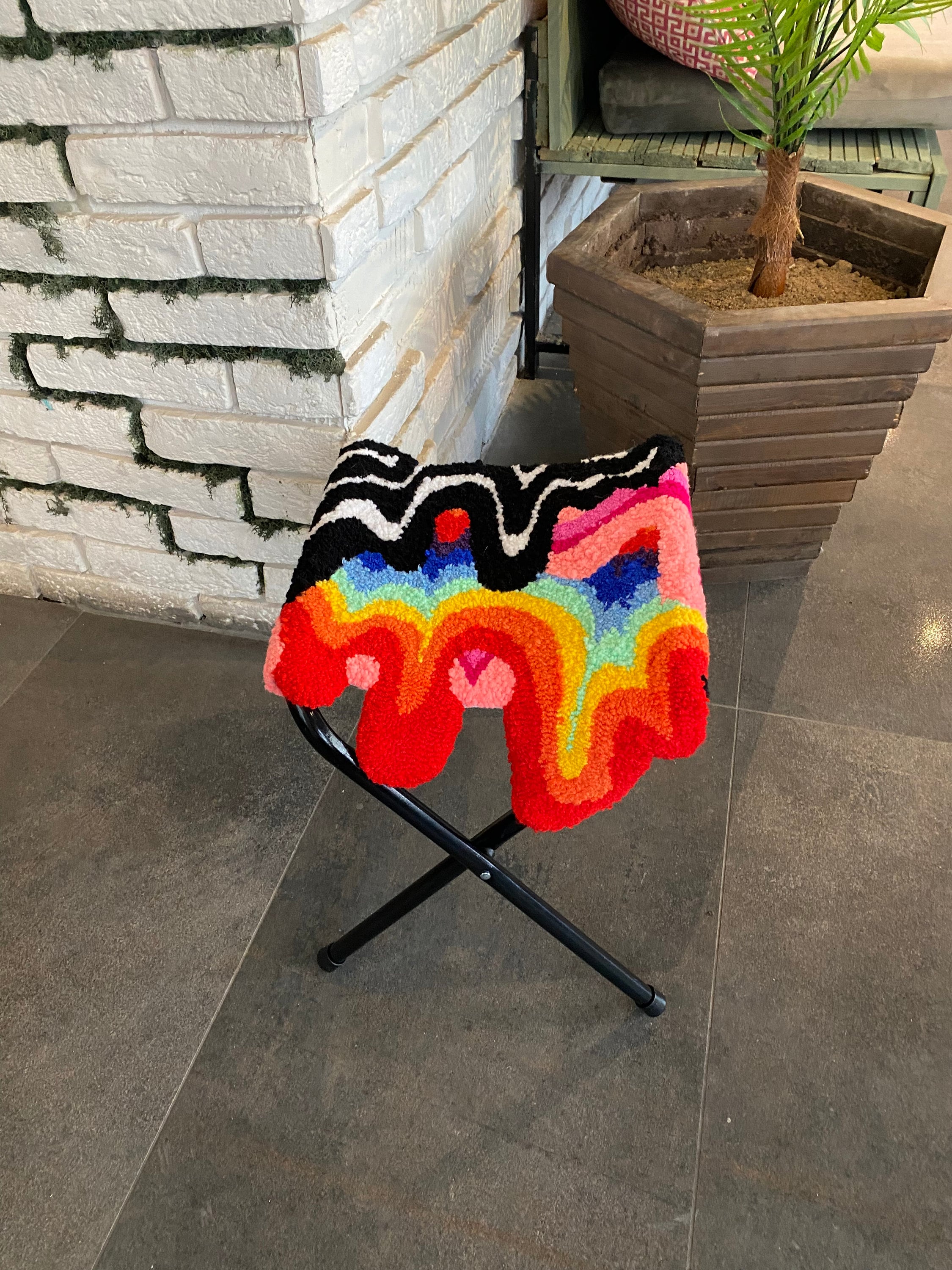 OrnnWorks Psychedelic Fluid Tufted Ottoman Stool 17in Rainbow