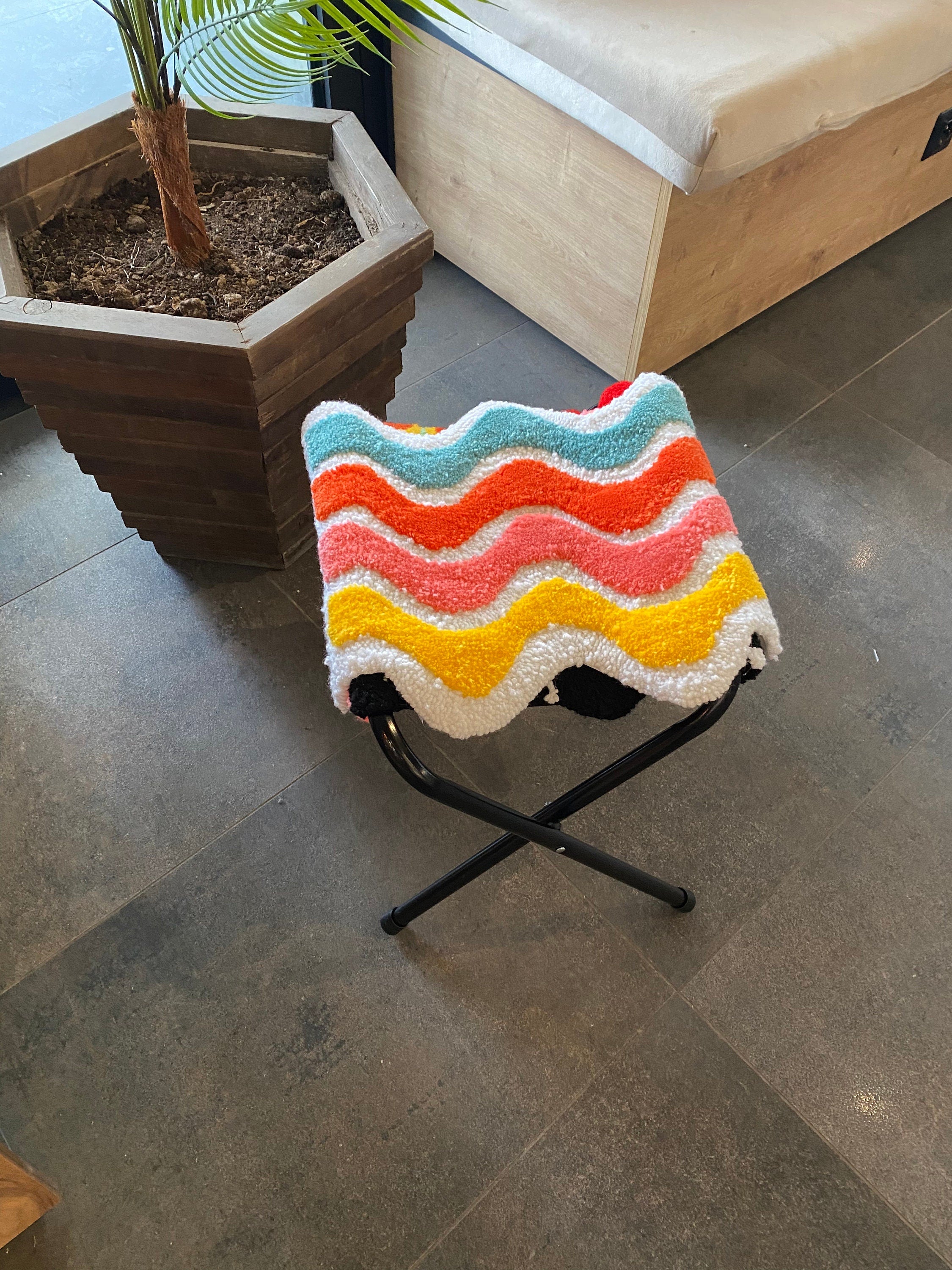 OrnnWorks Colorful Waves Stool Fluffy Tufted Ottoman Chair