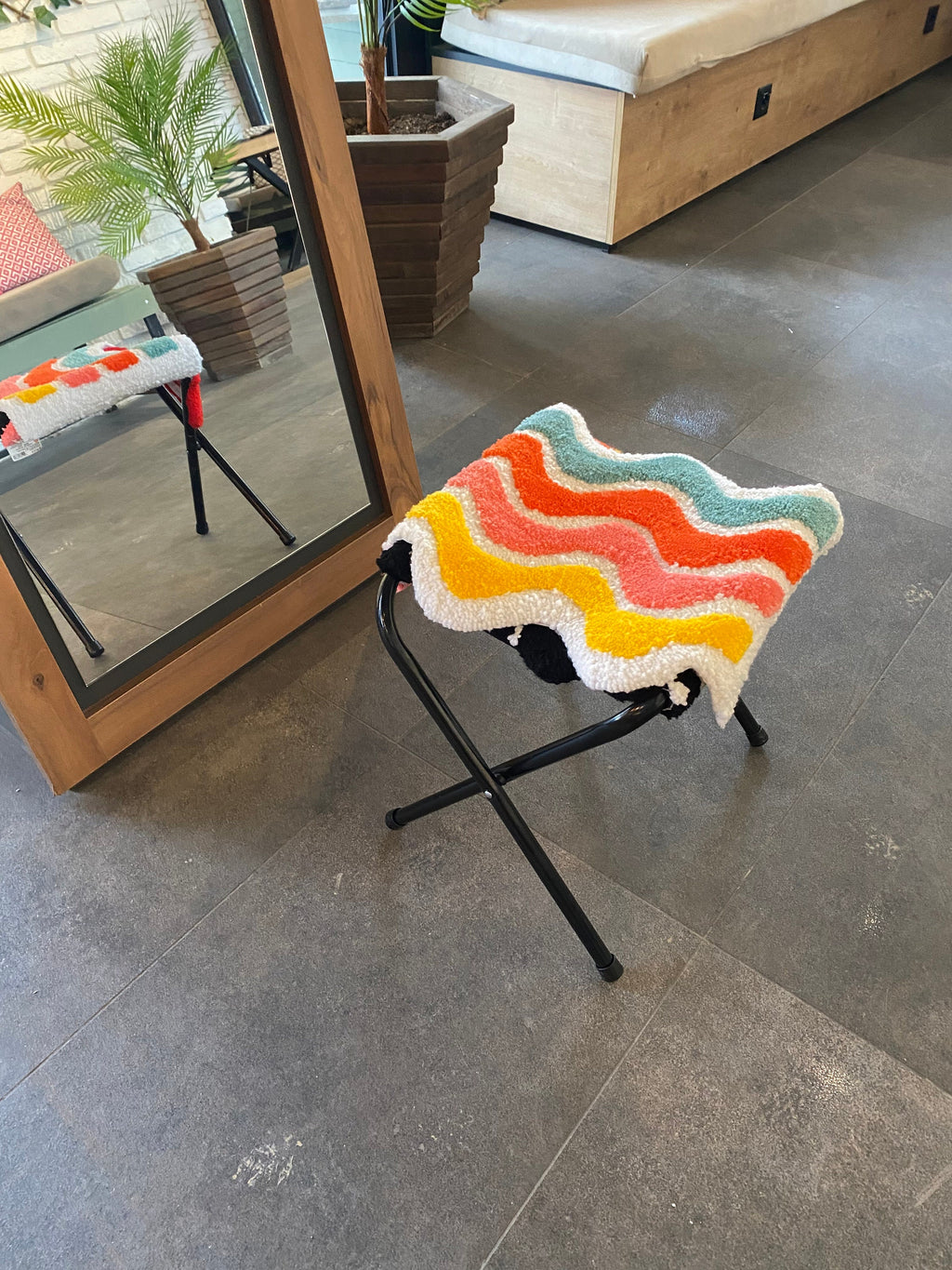 OrnnWorks Colorful Waves Stool Fluffy Tufted Ottoman Chair