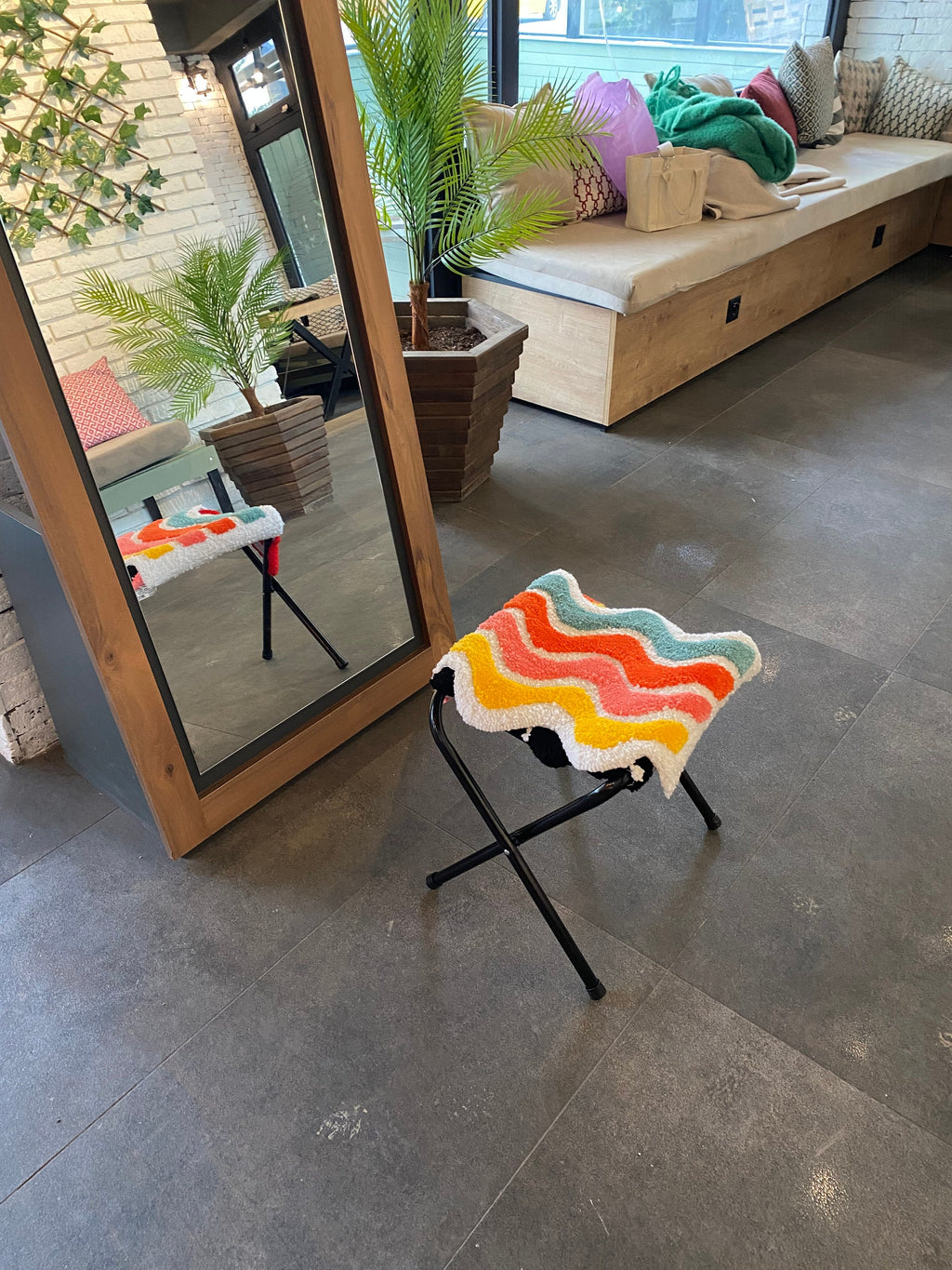 OrnnWorks Colorful Waves Stool Fluffy Tufted Ottoman Chair