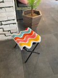 OrnnWorks Colorful Waves Stool Fluffy Tufted Ottoman Chair